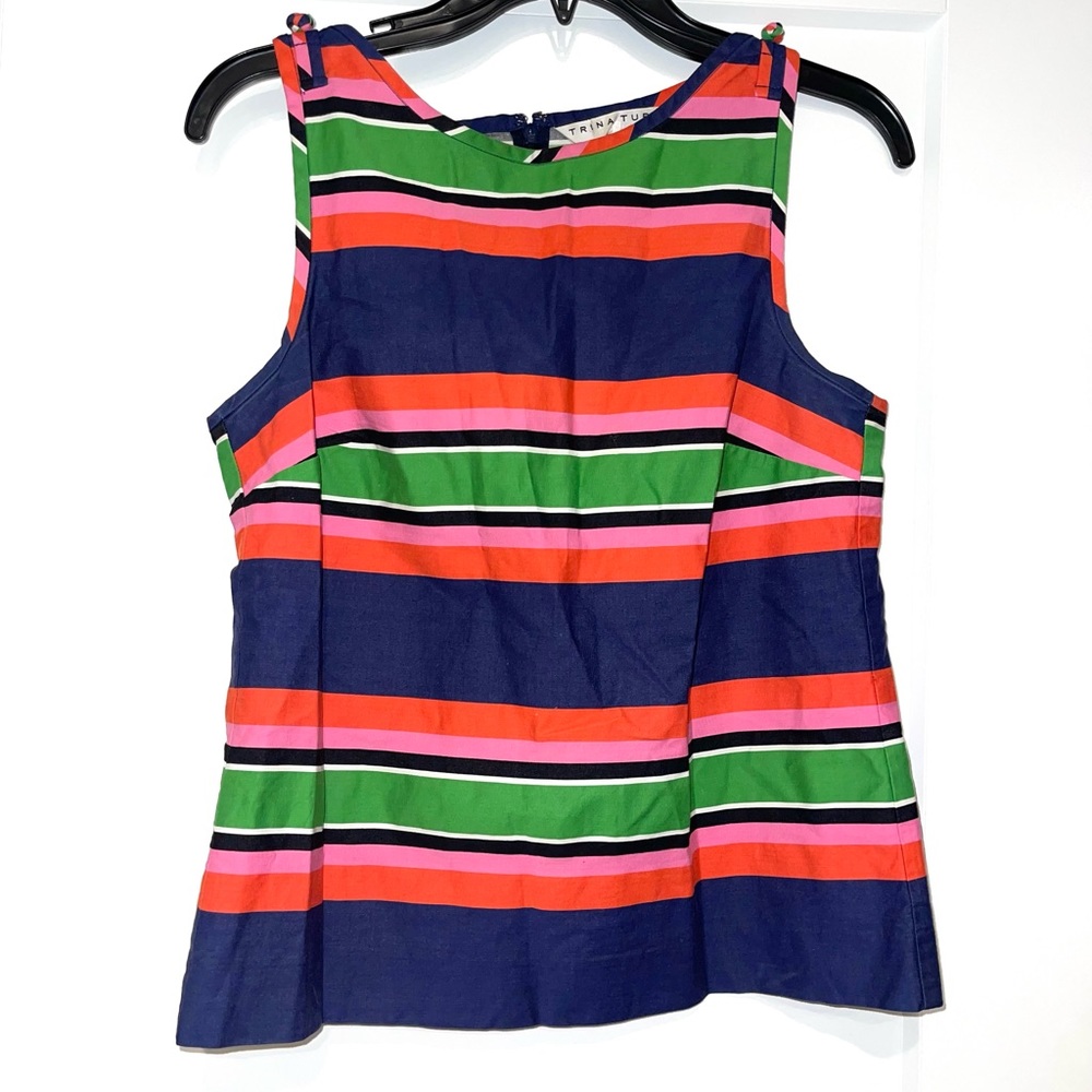 Trina Turk Stripped tank top knot shoulder Small